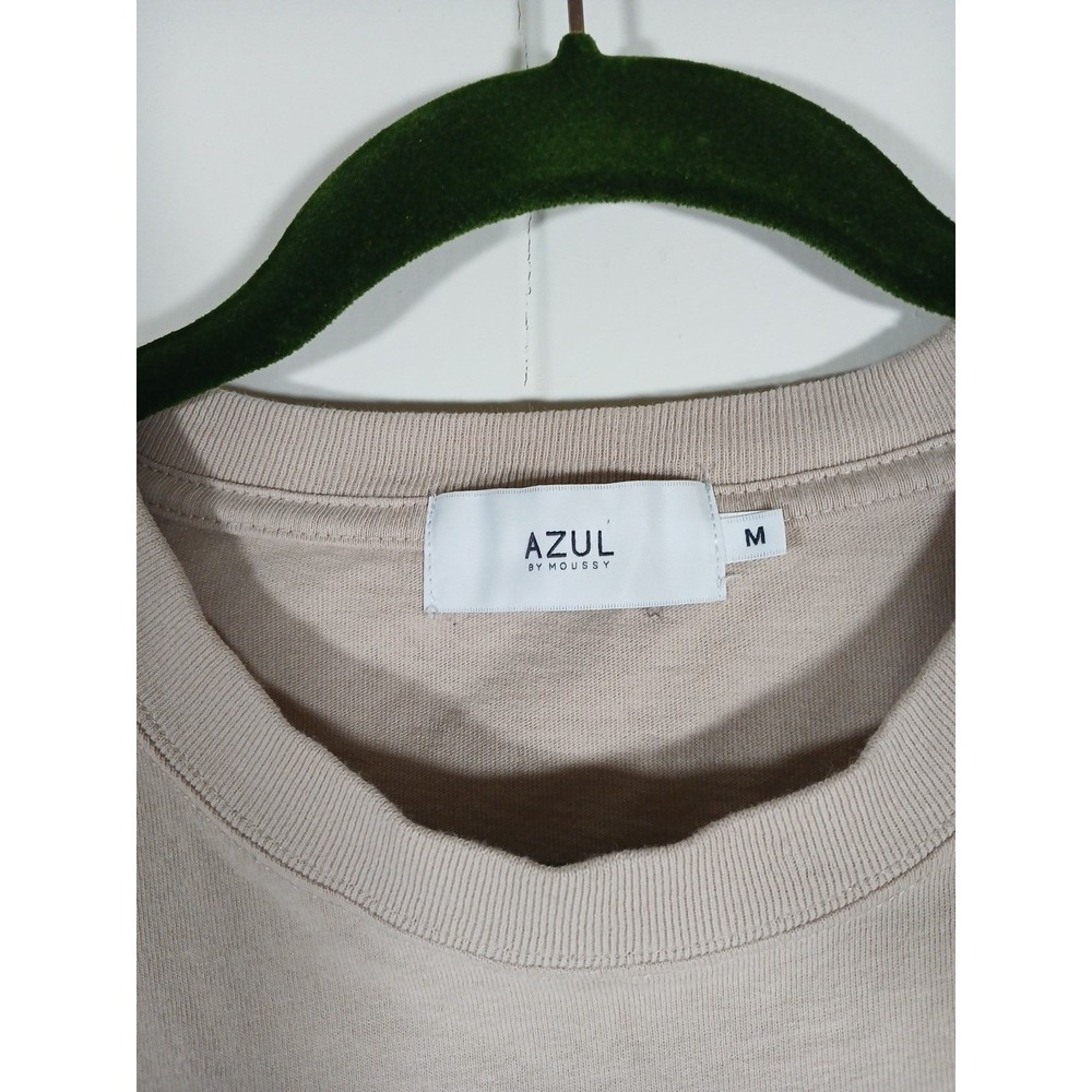 AZUL by MOUSSY Pocket T-Shirt Remember? No Curved Hem Women's Medium Tan Cotton - Picture 12 of 12